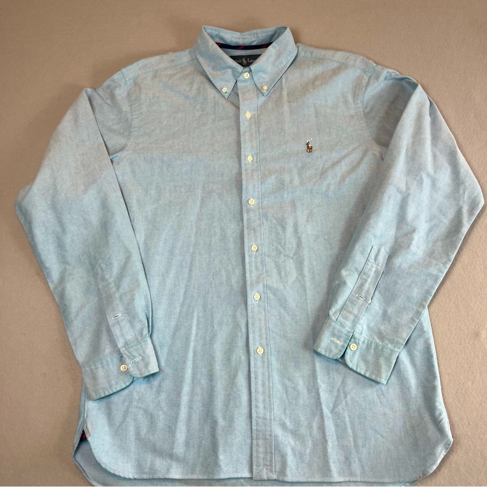 Ralph Lauren Dress Shirt Mens L Blue Classic Fit Button Down Long Sleeve Oxford